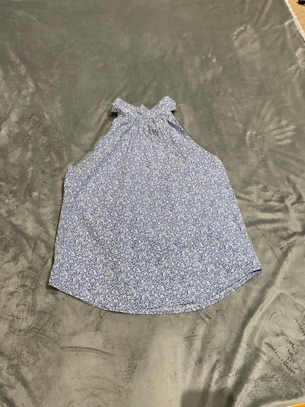 J. Crew Factory Blue Floral Halter Neck Top